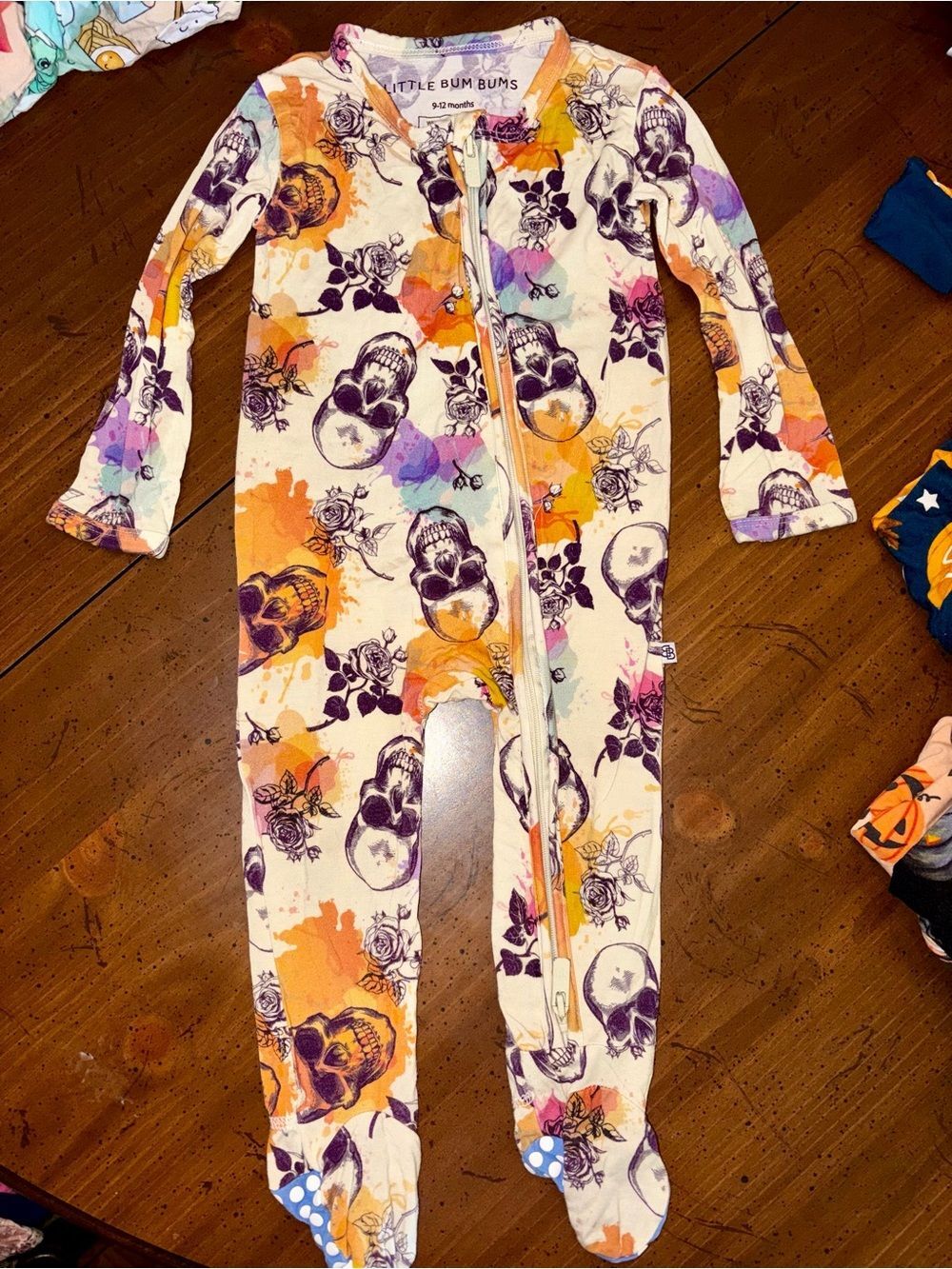 Little Bum Bums “Day of the Dead” Skull & Floral Zipper Footie 9-12M